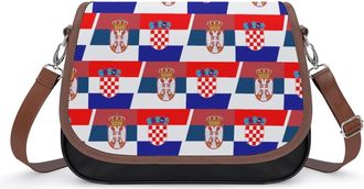 Generic Flag of Croatia And Serbia Crossbody Bag Womens Handbag PU Message Bags Shoulder Purse with Adjustable Strap