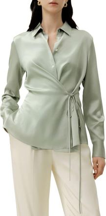 LilySilk Womens Convertible Silk Charmeuse Shirt in Pale Turquoise at Nordstrom, Size Small