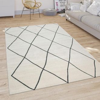 Paco Home Paco Home Tappeto per soggiorno motivo a rombi scandinavo pelo corto, luminoso e moderno in bianco &Oslash; 200 cm tondo