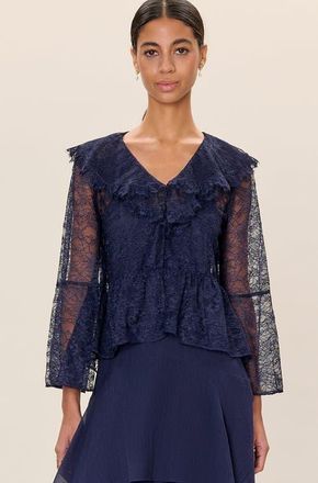 Rebecca Taylor Skye Lace Top in Maritime Blue at Nordstrom, Size X-Small