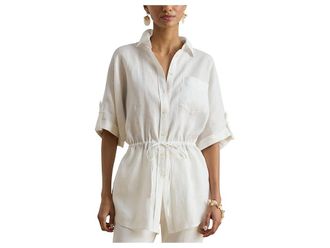Lauren Ralph Lauren Linen Roll-Tab Sleeve Tunic Womens Clothing White : MD