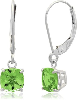 MAX + STONE Solid 10K White Gold Cushion Cut Dangle Gemstone Leverback Earrings