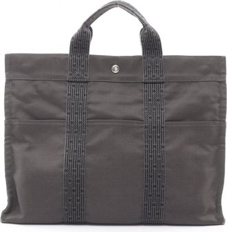Herm&egrave;s Gray Canvas Handbag Tote Bag (Pre-Owned)