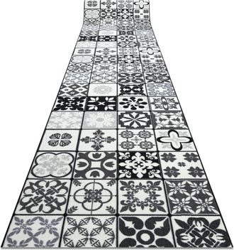 RugsX Rugsx - Alfombra De Pasillo Con Refuerzo De Goma 133cm Azulejo Labor De Retazos, Azulejos De Lisboa Gris / Negro Grey 133x1200 Cm