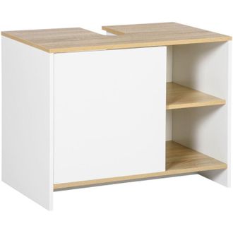 Kleankin Mueble Bajo Lavabo Mueble De Lavabo Moderno Mueble De Ba&ntilde;o Con Compartimentos Y Puerta 77x45x60 Cm Blanco Y Natural - Kleankin