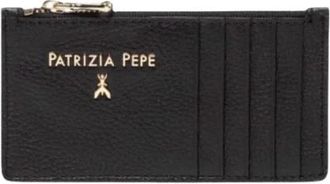 Patrizia Pepe Leren kaarthouder met rits - Dames - Portefeuilles - Zwart - ONE Size - Leer - Accessoires