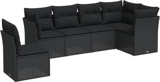 vidaXL Set De Sof&aacute;s De Jard&iacute;n 6 Piezas Y Cojines Rat&aacute;n Sint&eacute;tico Negro Vidaxl