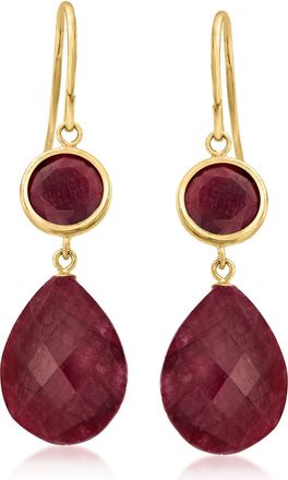 Ross-Simons Ruby Drop Earrings in 14kt Yellow Gold