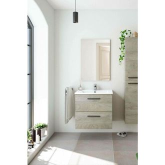 Dmora Bajo Lavabo Dzunic, Mueble De Ba&ntilde;o De 2 Cajones, Mueble Colgante Con Espejo, Lavabo No Incluido, 60x45h57 Cm, Roble - Dmora