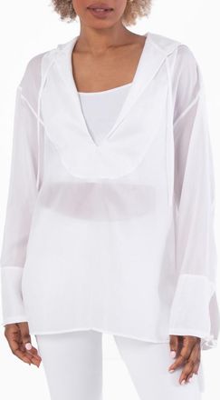 Ferragamo White Hooded Tunic Oversized Top, Brand Size 38 ( US Size 4 )