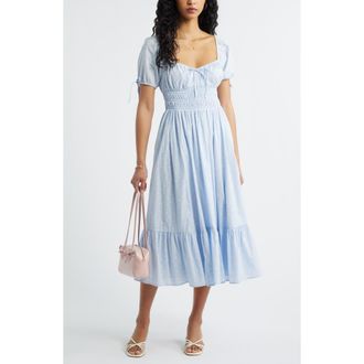 BP. Sweetheart Puff Sleeve Midi Dress in Blue- White Kat Dot at Nordstrom, Size Xx-Small