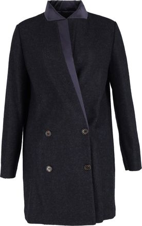 Brunello Cucinelli Brunello Cucinelli Pre-owned Womens Double-Breasted Coat with Satin Collar in Navy Blue Wool Cashmere - Size EU 44 (Womens)