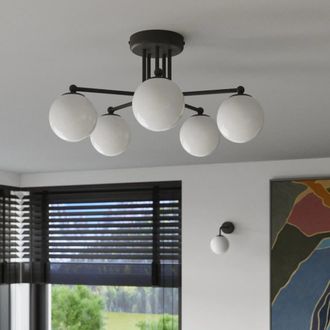 Wonderlamp L&aacute;mpara de techo negro con 5 brazos y esferas de cristal