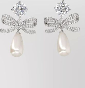 Self Portrait crystal bow pearl drop earrings