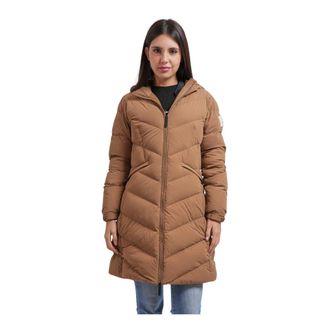 Afterlabel Lange gewatteerde jas met capuchon - Dames - Mantels - Bruin - Maat: M