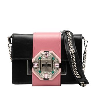 Prada Pre-owned Womens City Calf Crystal Embellished Ribbon Bag - Black Leather - One Size