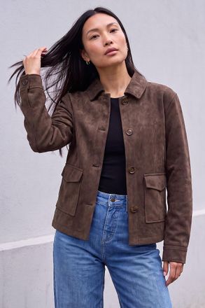 Roman Womens Suedette Button Jacket - Brown - Size 12 UK