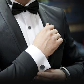 Link Up Classic Round Brass and Gemstone Cufflinks And Tuxedo Studs in Black at Nordstrom