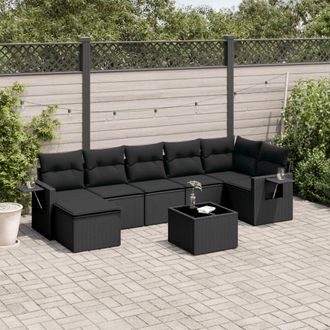 vidaXL Set De Sof&aacute;s De Jard&iacute;n 8 Piezas Y Cojines Rat&aacute;n Sint&eacute;tico Negro Vidaxl