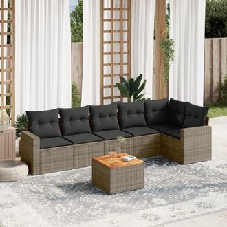 vidaXL Vidaxl - Set De Sof&aacute;s De Jard&iacute;n 7 Piezas Con Cojines Rat&aacute;n Pe Gris