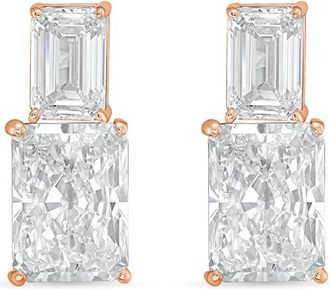 Diana M. Jewels 14kt rose gold 4cts lab grown emerald and radiant cut diamond earrings