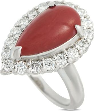 Luxury Bazaar platinum diamond coral ring - women - Platinum/Diamond/Coral - One Size - Silver