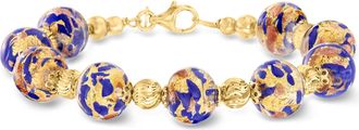 Ross-Simons Italian Blue Murano Glass Bead Bracelet in 18kt Gold Over Sterling