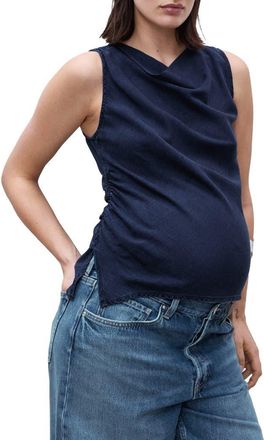 Mango Cowl Neck Sleeveless Denim Maternity Shirt in Dark Blue at Nordstrom, Size Small