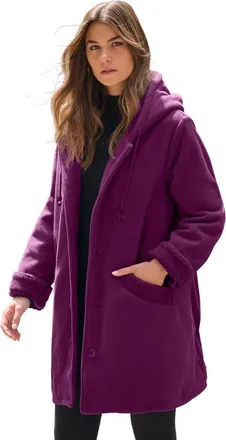 Roaman's Plus Size Hooded Fleece Fleece Coat in Dark Berry at Nordstrom, Size Medium