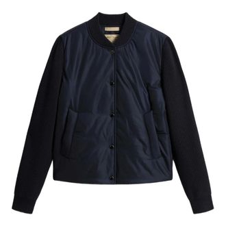 Woolrich Bomber Jackets, female, Blue, XS, Blue Water-Repellent Nylon Jacket
