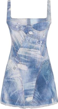 Roberto Cavalli Denim Patch Print Mini Jurk - Dames - Korte kleedjes - Blauw - L - Denim - Kleedjes