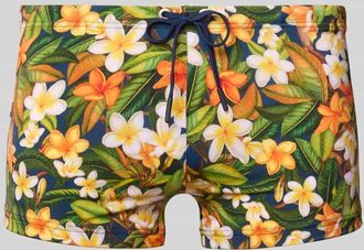 HOM Slim Fit Badehose mit floralem Allover-Print Modell Etna in Marine, Gr&ouml;&szlig;e XXL