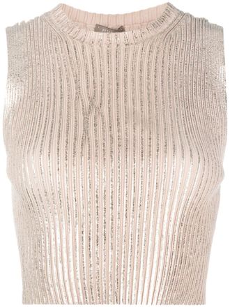 PESERICO round-neck metallic-finish tank top - Gold