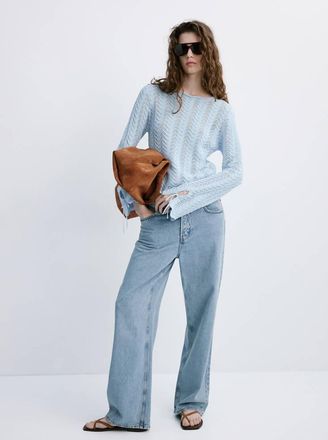 Mango Pullover maglia dettagli traforati celeste - Donna - XXS - MANGO