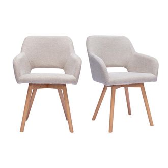 Miliboo Sedie In Tessuto Effetto Velluto Testurizzato Beige E Legno Chiaro (lotto Di 2) Laurette
