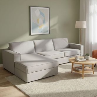 Dmora Sofa Cama Daalber, Sof&aacute; De Esquina, 100% Made In Italy, Sof&aacute; Con Apertura Giratoria, Pen&iacute;nsula Contenedor Izquierda, Con Reposabrazos Est&aacute;ndar, Cm 280