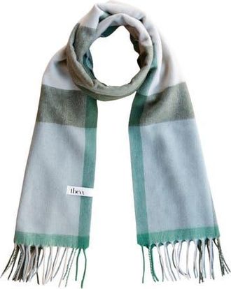 TBCo Lambswool Geomteric Pattern Oversized Scarf in Green Block Check at Nordstrom, Size Large
