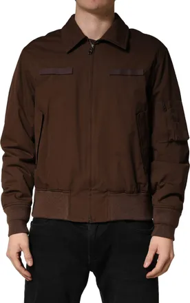 Dolce & Gabbana Mens Brown Cotton Stretch Full Zip Bomber Jacket Elastane Clothing