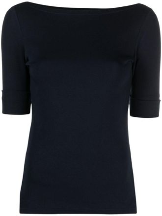Lauren Ralph Lauren boat-neck fitted top - women - Cotton/Spandex/Elastane - S - Blue