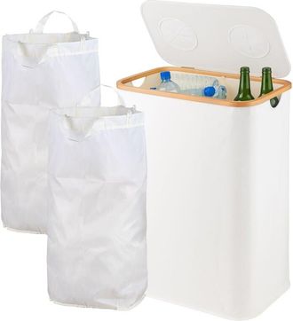 Relaxdays Relaxdays recycling bottle collection container, 140 L, holds up to 60 bottles, 2 inner bags, for glass & plastic, white