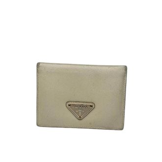 Prada Pre-owned Wallets, female, Beige, Size: ONE SIZE Pre-owned Saffiano Triangle Card Holder