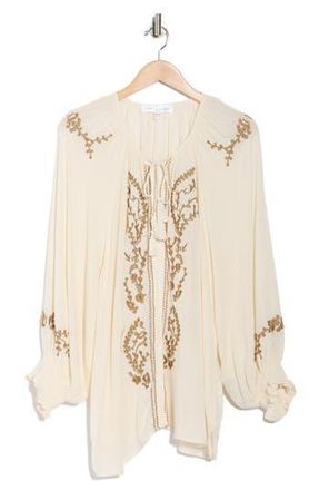 Chelsea & Theodore Embroidered Balloon Sleeve Button-Up Top in Buttercream at Nordstrom Rack, Size 1 X