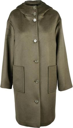 Pennyblack Timeless Green Wool Overcoat With High Collar And Button Closure