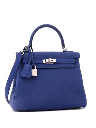 Herm&egrave;s Kelly Handbag Blue Togo with Palladium Hardware 25 satchel - Blauw