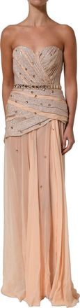 Dolce & Gabbana Womens Embellished Sweetheart Evening Gown Beige Silk Metallized Fiber
