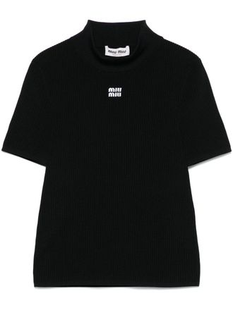 Miu Miu Geribbeld T-shirt - Zwart
