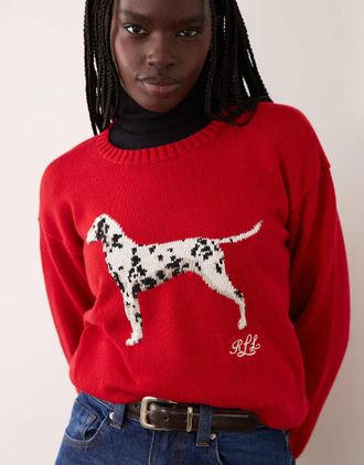 Ralph Lauren maglione lavorato a maglia con cane, rosso Ralph