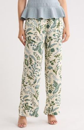 T Tahari Pull-On Wide Leg Pants in Natural Green Print at Nordstrom Rack, Size X-Large
