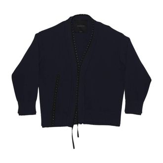 Federico Cina Cardigans, female, Blue, S, Blue Distressed Corset Cardigan