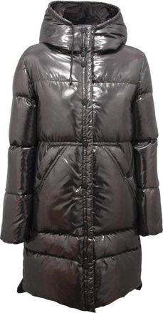 Emma & Gaia Piumino Label Down Jacket Metallic - Dames - Parka Jassen - Zwart - S - Leer - Jassen